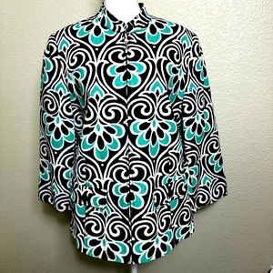 SAMANTHA‎ GREY Floral Lined Full Zip Blazer Jacket 3/4 Sleeves Womens Size 10